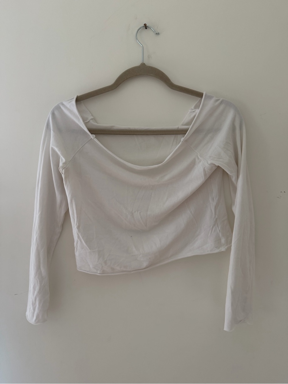 Aritzia White Long-Sleeve off the shoulder Crop Top